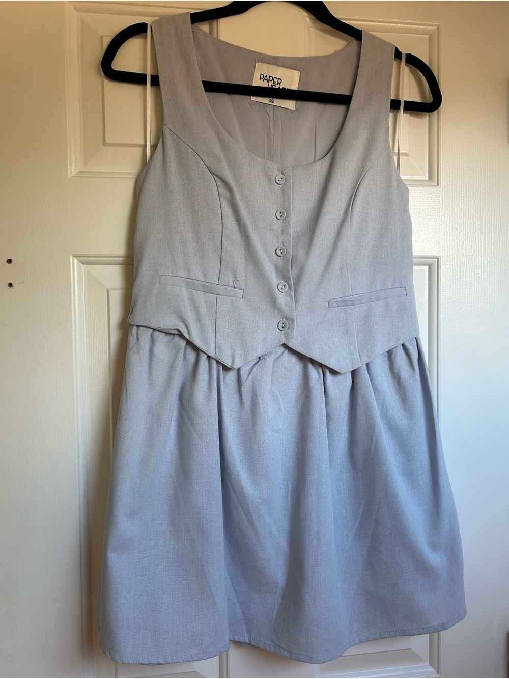 XS Paper Hearts Blue/Greyish Sleeveless Button-Front Dress